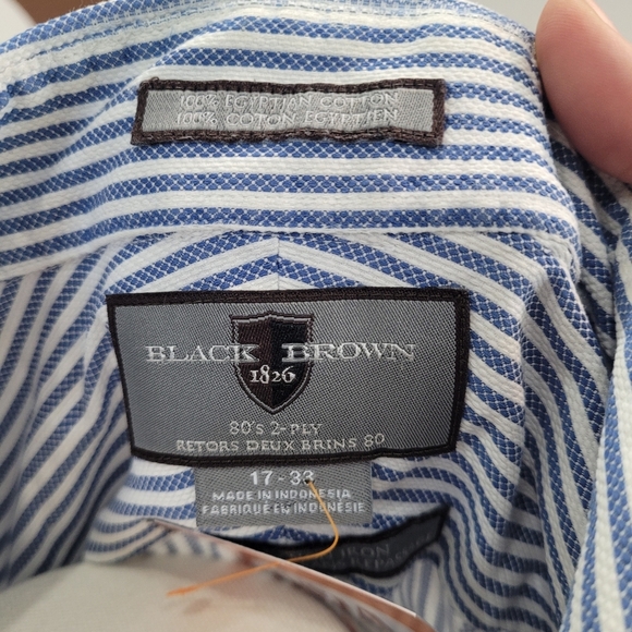 Black Brown Egyptian Cotton Blue Striped Men's Shirt - Picture 4 of 7